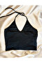 Sparkly Halter Neck Black Blouse - 2