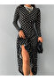 Women's black full length white polka dot dress - 6
