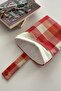 Two-Compartment Linen Book Cover Orange Large Checkered Book Lover Gift - 7