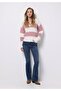 Regular Fit Polo Neck Striped Women's Pink Sweater - 3
