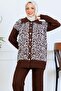 Patterned Button Detailed Knitwear Set S1124 Brown - 2