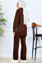 Patterned Button Detailed Knitwear Set S1124 Brown - 4