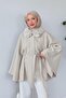 Fur Collar Poncho Beige