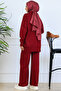 Patterned Button Detailed Knitwear Set S1124 Claret Red - 4
