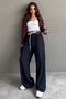 Navy Double Waistband Wide Leg Women's Pants MG2551 - 5