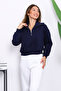 Navy Blue Front Zipper Three-Thread Crop Sweat