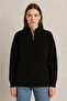 Women's Half Zip Knit Sweater – Thessaloniki Knit, Stand Collar, Cotton Woven, Oversize Long Sleeve - 4