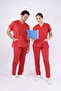 Unisex Stretch Fabric Nurse Doctor Scrubs Set Sweatproof Fabric Scrubs Hospital Uniform Red - 5