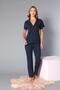 Buttoned Short Sleeve Shirt Pajama Set - Summer Score Patterned Soft Milan Fabric - 58-