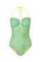 Ethnic Patterned Strapless Halter Neck Mint Green Women's Swimsuit - Alina - 4