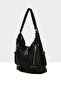 Black Women's Soft Textured Belt Detailed Strap and Back Casual Bag M000008637 - 2