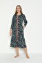 Buttoned Lace Detailed Three Quarter Sleeve Cotton Modal Dress - 2