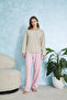 Cotton Two-Color Heart Detailed Ribbed Long Sleeve Pajama Set - 4