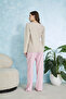 Cotton Two-Color Heart Detailed Ribbed Long Sleeve Pajama Set - 2