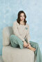 Cotton Two-Color Heart Detailed Ribbed Long Sleeve Pajama Set - 3