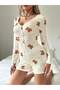 Teddy Bear Pattern Long Sleeve Buttoned Shorts Jumpsuit Pajamas - 3