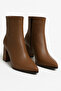 Women's Bitter Brown Pointed Toe Block Heeled Zippered Leather Boots