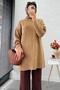 Oversize Knit Sweater with Line Pattern on the Front – Camel