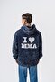 Men's Mma Printed Hooded Oversize Hoodie Navy Blue
