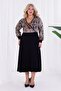 Women's Coffee Black Snake Pattern Blocky Double Breasted Neckline Balloon Sleeve Plus Size Stretchy Maxi Dress - 3