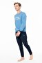 Men's Crew Neck Long Sleeve Pajama Set S26952 with Tape on the Legs Comfortable Fabric with Pockets - 2