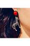 Gold Color Red Stone Colorful Enamel Dangle Zebra Earrings