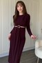 Long Sleeve Midi Burgundy Dress with Waist Detail - 5