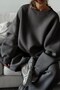 طقم بدلة رياضية نسائية مزدوجة كبيرة الحجم من بيسك سموكد – ياقة دائرية، أرجل مطاطية، 3 خيوط من الصوف - 6
