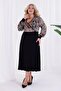 Women's Coffee Black Snake Pattern Blocky Double Breasted Neckline Balloon Sleeve Plus Size Stretchy Maxi Dress - 5