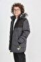 Boys' Grey Thick Water-Repellent Fur Hooded Winter Coat Stylish Warm Coat with Pockets - 2