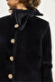 Women's Black Bow Collar Gold Button Detailed Lined Fox Jacket 0305 60283656 - 6