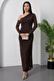 One Shoulder Long Sleeve Rhinestone Tulle Dress Dks1012