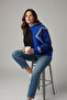 Half-Throated Patterned Knitwear Sweater – Stylish Model with Geometric and Zebra Pattern Combination