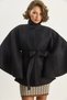 Women's Black Belted Stand Collar Cashmere Poncho 0314 60283652 - 5