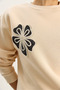Women's Beige Crew Neck Floral Embroidered Three Thread Ribbed Sweatshirt 60601045 - 6