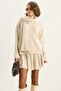 Women's Light Beige Half Turtleneck Shawl Accessoryed Sweater Pleated Skirt Knitwear Set Tt251012 60283646 - 5