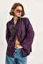Women's Purple Wide Sleeve Single Pocket Detailed Oversize Basic Poplin Shirt 2144 60284103 - 3