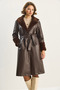 Women's Brown Fur Leather Long Jacket 2259 60251914 - 6
