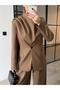 Shawl Detail Jacket Pants Mink Suit - 4