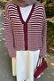 Fine Striped Knitwear Cardigan Burgundy - 3