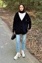 Heart Embroidery Detailed Oversize Cardigan Black