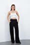 Zenara Women's 3 Thread Non-Brushed Cotton Wide Leg Black Sweatpants - 8