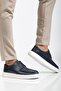 Genuine Leather Men's Casual Shoes Navy Blue Tied Eva Sole - 2