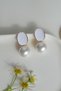Vintage Pearl Oval Earrings – White Enamel and Gold Framed - 5