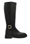 Black Zippered Buckle Detailed Flexible Diving Fabric Below-The-Knee Women's Boots