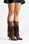 Gueras Brown Suede Tasseled Pointed Toe Women's Heeled Boots - 7