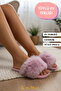 Women's House Slippers Dowry Rose Patterned Furry Soft Plush Slippers