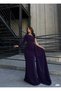 Crepe Glittery Fabric One-Shoulder Detail Tailed Evening Dress 583031 PURPLE