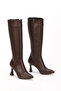 Women's Brown Knee-High Pointed Toe Thin Heeled Zippered Boots - 5