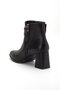 Black Women's Thick Heeled Boots with Stone Buckle Pointed Toe - 5